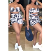 Lovely Stylish Bateau Neck Striped Bandage Black K