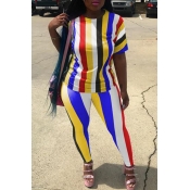 Lovely Casual Round Neck Color Striped Printed Bla