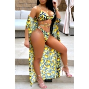 Lovely Chic Lace-up Lemon Printed Polyester Two-pi