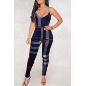 Lovely Casual V Neck Striped Dark Blue Healthy Fab