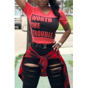 Lovely Casual Round Neck Letters Printed Pink Cott