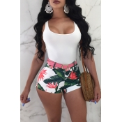 Lovely Fashion Printed Green Polyester Shorts