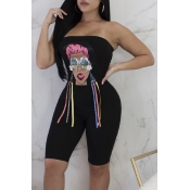 LovelyCasual Bateau Neck Characters Printed Black 