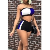 Lovely Sexy Printed Patchwork Blue Polyester Two-p