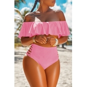 Lovely Pretty Bateau Neck Flounce Pink Two-piece S