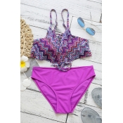 Lovely Pretty Lace-up Printing Purple Polyester Tw