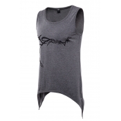 Lovely Casual Round Neck Printing Dark Grey Cotton