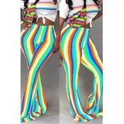 Lovely Trendy Hight Waist Colorful Striped Blue Po