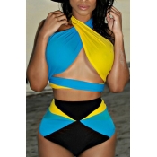Lovely Fashion Patchwork Polyester Two-piece Swimw