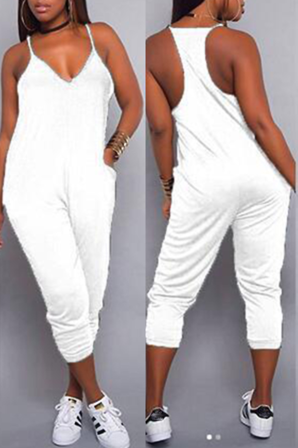 LW Euramerican Dew Shoulder White One-piece Jumpsuit