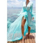 Lovely Blue Chiffon Solid Cover-up