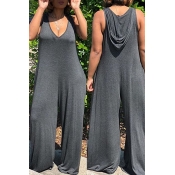 LovelyCasual Hooded Collar Grey One-piece Jumpsuit
