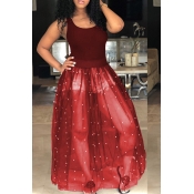 Lovely Casual U Neck Nailed Pearl Patchwork Purpli