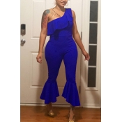 Lovely Formal Show A Shoulder Flounce Blue One-pie