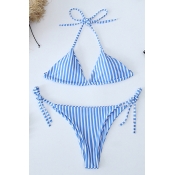 Lovely Blue Striped Nylon Two-piece Swimwear