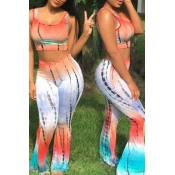 Lovely Fashion Printed Orange Two-piece Pants Set