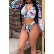 LovelyChic Turndown Collar Print Light Purple Milk