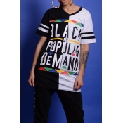 LovelyCasual Round Neck Letters Printed White T-sh