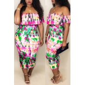 Lovely Euramerican Dew Shoulder Printed Red-green 