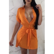 Lovely Sexy Deep V Neck Orange Mini Dress