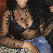 Lovely Sexy See-Through Black Gauze Blouse