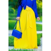 Lovely Euramerican Pleated Lace-up Yellow Skirts