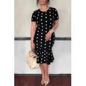 Lovely Casual Dots Printed Flouncing Design Black 