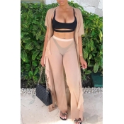 Lovely Casual See-through Apricot Gauze Two-piece 