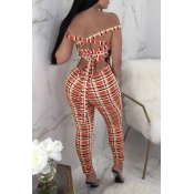 Lovely Fashion Grid Printed Lace-up Orange Twilled