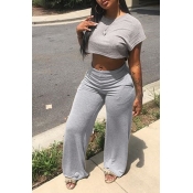 Lovely Casual Loose Grey Blending Two-piece Pants 