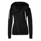 Lovely Casual Hooded Collar Black Cotton Coat