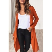 Lovely Casual Asymmetrical Orange Cotton Trench Co