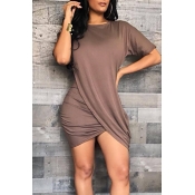 Lovely Casual Asymmetrical Coffee Mini Dress