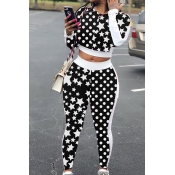 Lovely Casual  Star Printed Wine Red Two-piece Pan