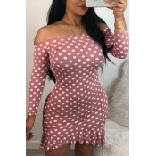 Lovely Casual Dots Printed Slim Pink Mini Dress