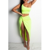 Lovely Sexy Dew Shoulder Side High Slit Green Twil