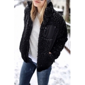 Lovely Casual Long Sleeves Patchwork Black Jacket