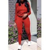 Lovely Casual Hooded Collar Broken Holes Red Blend