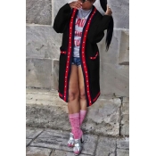 Lovely Casual Patchwork Buttons Design Black Long 