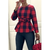 Lovely Chic Plaid Print Black And Red Blouse