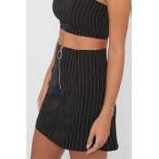 Lovely Euramerican Striped Black Cotton Mini Skirt