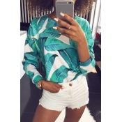 Lovely Casual Long Sleeves Floral Printed Green Sw