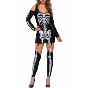 Lovely Euramerican Skull-head Printed Skinny Black