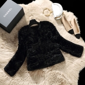 Lovely Casual Long Sleeves Furry Black Faux Fur Co