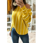 Lovely Trendy Striped Yellow Knitting Blouses
