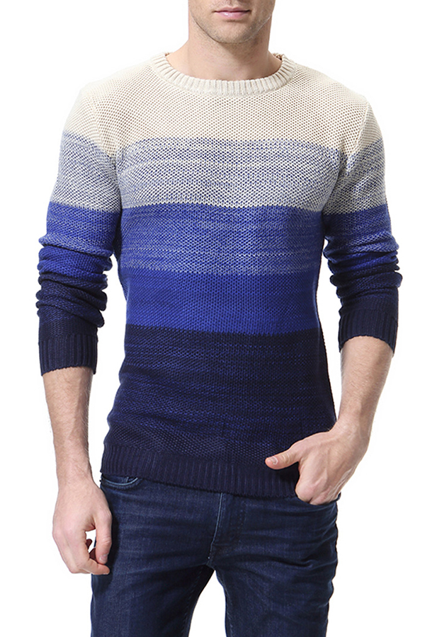 Lovely Casual Color-lump Blue Cotton Sweaters