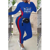 Lovely Euramerican Letters Printed Skinny Blue Ble