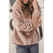 Lovely Chic Hooded Collar Zipper Design Pinkish Pu