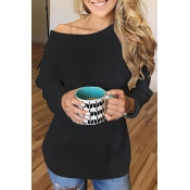 Lovely Casual Long Sleeves Lace-up Black Knitting 