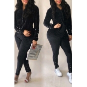 Lovely Sweet Hooded Collar Long Sleeves Black Velv